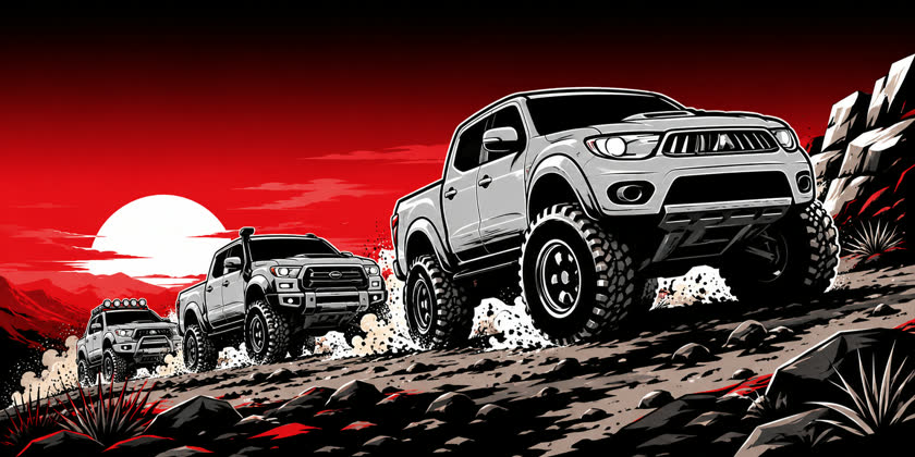 Comboio de caminhonetes off-road Pajero Dakar Monster
